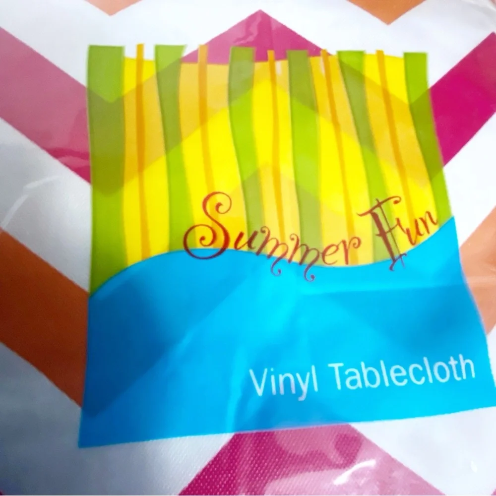 NWT Summer Fun Chevron Flannel Back Heavier Vinyl Tablecloth 52” X 102” Oblong